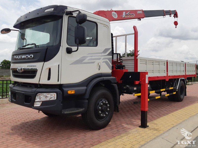 Xe Tải Daewoo Prima 9 Tấn Gắn Cẩu Unic 5 Tấn 4 khúc