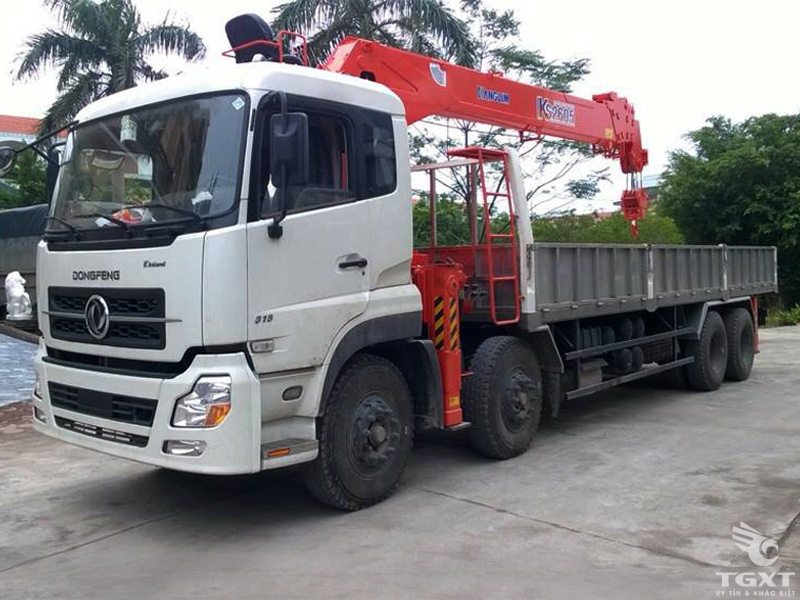 Xe Tải Dongfeng L340 4 Chân 15 Tấn Gắn Cẩu Kanglim 10 Tấn
