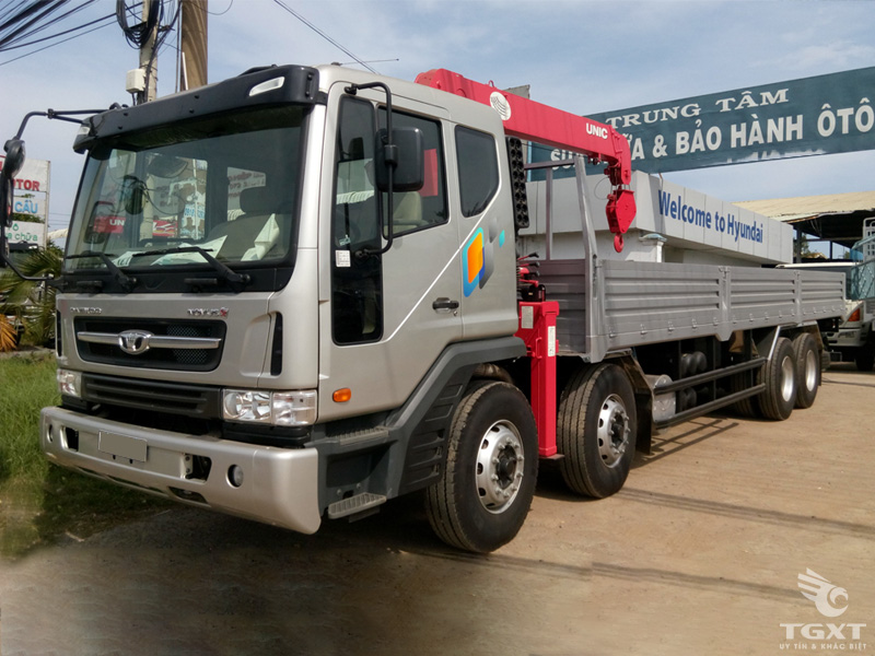 Xe Tải Daewoo 16 Tấn 4 Chân Gắn Cẩu Unic 5 Tấn 4 Khúc